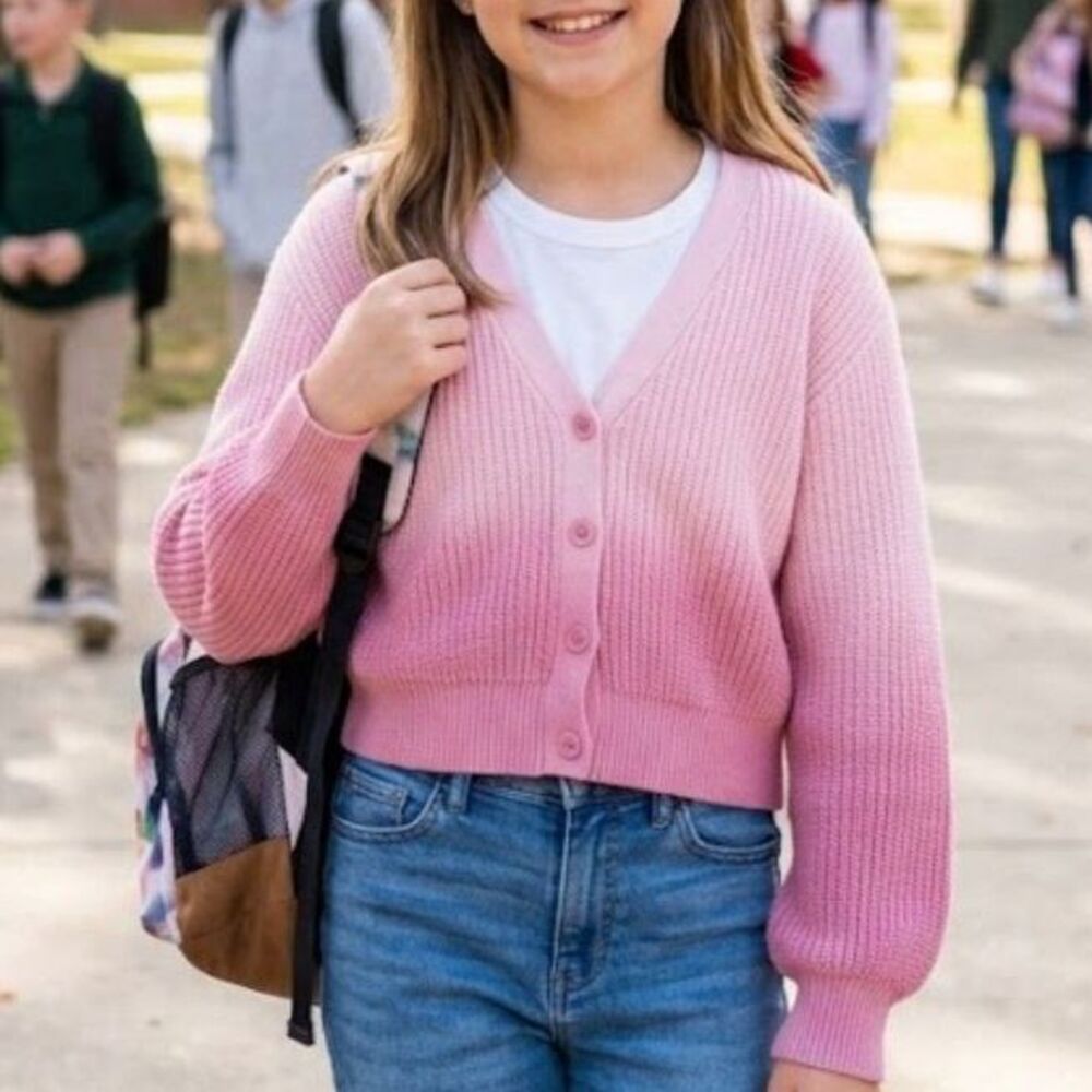 Art Class Girls XL (14/16) Pink Gradient Ombre Ribbed Cropped Cardigan Fits XS